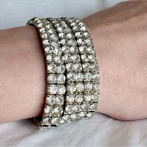 Cubic Zirconia Double Row Stretch Tennis Bracelets Set Silver Bling Prom Flapper